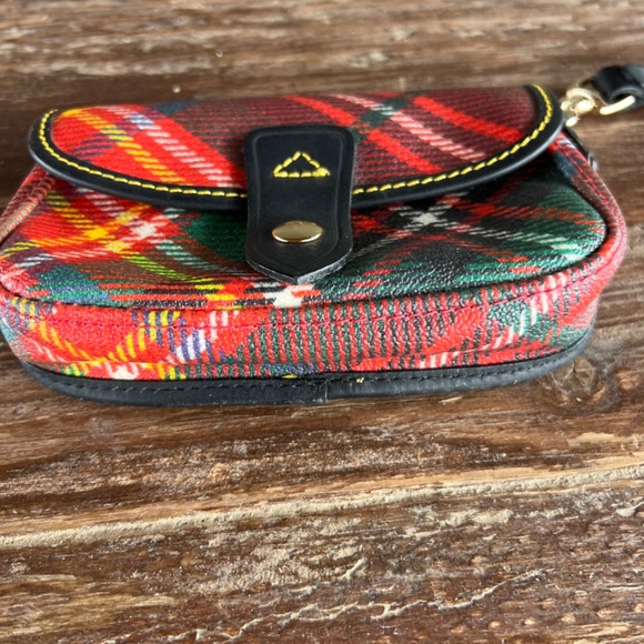 Dooney & Bourke Red Tartan Plaid Wristlet with Black Trim, 6", Snap Closure - Picture 6 of 10